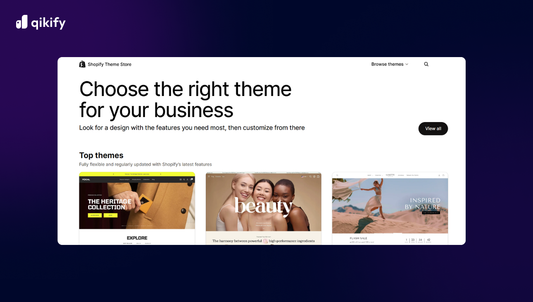 Qikify website with theme selection for businesses on a dark blue background