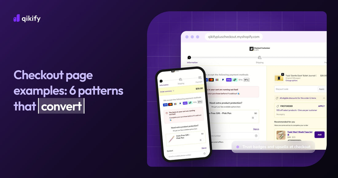 Checkout page examples: 6 patterns that convert, with a Shopify Plus checkout on desktop and mobile