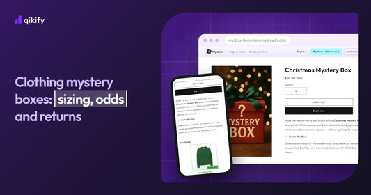 Clothing mystery boxes: sizing, odds and returns, with a Mysbox clothing mystery box product page on desktop and mobile