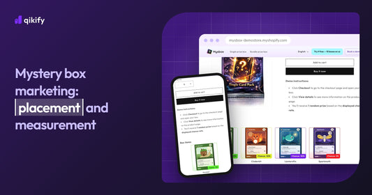 Mystery box marketing: placement and measurement, with a Mysbox mystery pack product page showing odds on desktop and mobile