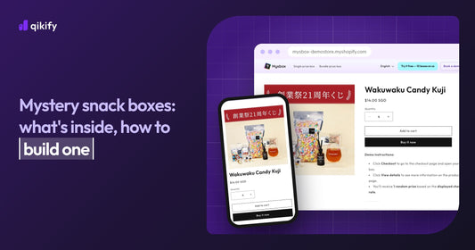 Mystery snack boxes: what's inside and how to build one, with a Mysbox candy box product page on desktop and mobile