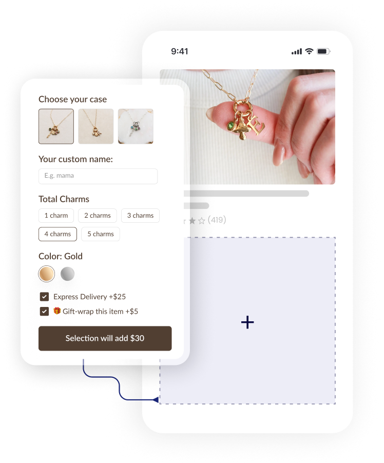 Product page with custom options