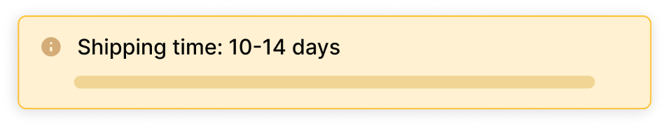 Shipping time indicator showing 10-14 days on a yellow background