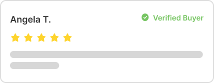 Verified buyer badge with star rating and name on a gray background