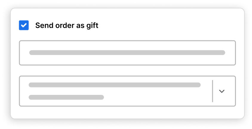 Checkbox option to send an order as a gift with a text field below on a white background.